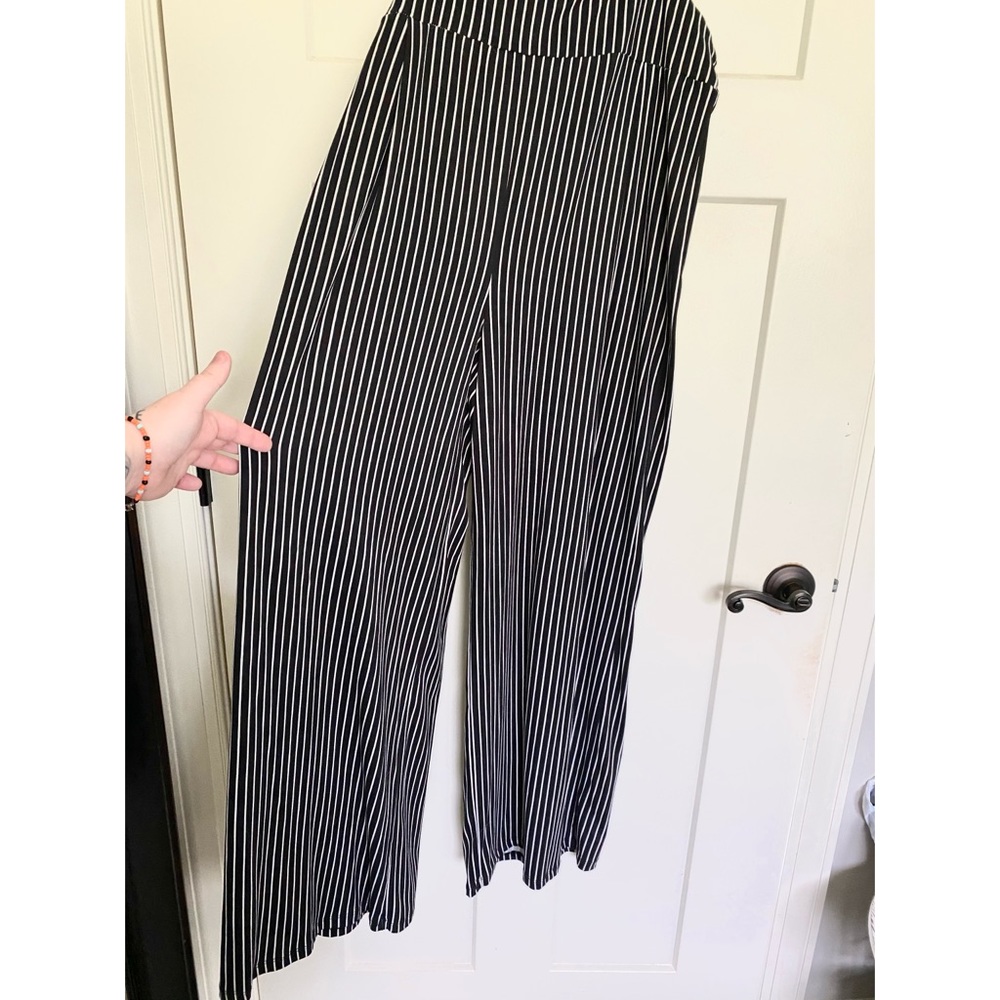 Wide leg suspender pants